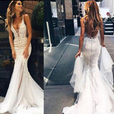 Luxurious Mermaid Long V-neck Wedding Dress with Open Back RJS544 Rjerdress