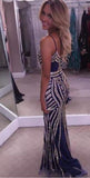 Luxurious Mermaid Spaghetti Straps V-Neck Sparkly Open Back Prom Dress Party Dress RJS467 Rjerdress