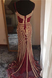 Luxurious Mermaid Spaghetti Straps V-Neck Sparkly Open Back Prom Dress Party Dress RJS467 Rjerdress
