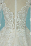 Luxurious Scoop Bridal Dresses A Line Tulle With Appliques And Beading Royal Train Rjerdress