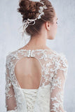 Luxurious Scoop Neck Beaded Appliques Ball Gown Wedding Dresses With Long Sleeves Rjerdress