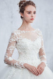 Luxurious Scoop Neck Beaded Appliques Ball Gown Wedding Dresses With Long Sleeves Rjerdress