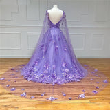 Luxury Ball Gown Tulle Spaghetti Straps 3D Flower Prom Dresses with Cape Rjerdress