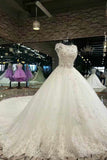 Luxury Bridal Dresses A Line With Beading Royal Train Scoop Neck Rjerdress