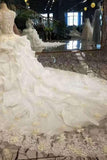 Luxury Floral Scoop Neck Tulle  Wedding Dresses Lace Up With Appliques And Rhinestone Rjerdress