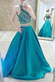 Luxury Two-Pieces Halter Evening Gowns Sleeveless A-Line Crystal Prom Dress Rjerdress