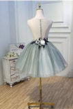 Luxury Waist Flowers See Through Backside Lolita Dress Short Tulle Homecoming Dresses H1335 Rjerdress