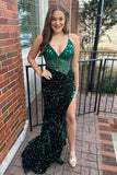 Sheath Sequin V-Neck Long Prom Dress with Cut Glass Mirrors