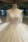 Marvelous Bridal Dresses A Line With Beading Royal LuxuryTrain Mid-Length Sleeves Rjerdress