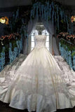 Marvelous High-End Satin Strapless Bridal Dresses Lace Up With Beads Royal Train Rjerdress