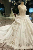 Marvelous Satin High Quality Floral Bridal Dresses Lace Up Scoop Neck With Appliques