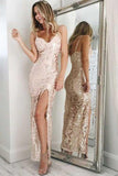 Mermaid Ankle Length Pearl Pink Spaghetti Straps V Neck Sequins Split Prom Dresses Rrjs09 Rjerdress