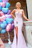 Mermaid Appliques Spaghetti Straps High Split Long Sweetheart Bridesmaid Dresses RJS345 Rjerdress