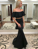 Mermaid Black Long Charming Two Piece Off the Shoulder Evening Dress Prom Dresses RJS97
