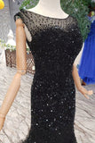 Mermaid Black Sequins Tulle Bodice Princess Dresses with Straps Long Evening Formal Dress RJS797 Rjerdress