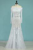 Mermaid Boat Neck Bridal Dresses With Applique Chapel Train Lace Rjerdress