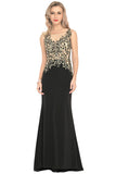 Mermaid Boat Neck Spandex Formal Dresses With Beads&Appliques Sweep Train Rjerdress