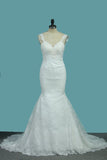 Mermaid Bridal Dresses Lace Straps With Applique Sweep Train Sexy Open Back