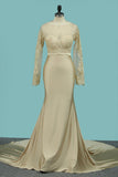 Mermaid Bridal Dresses Scoop Long Sleeves Spandex With Applique