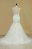 Mermaid Bridal Dresses Straps Tulle Court Train With Applique Rjerdress