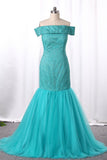 Mermaid Bridesmaid Dresses Boat Neck Tulle & Lace Sweep Train Rjerdress