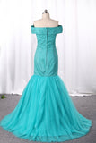 Mermaid Bridesmaid Dresses Boat Neck Tulle & Lace Sweep Train Rjerdress