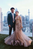 Mermaid Brown Sweetheart Beads Crystals Tulle Backless Prom Dresses Formal Dresses RJS373