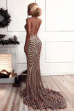 Mermaid Criss Cross Deep V Neck Gold Prom Dresses Sequins Long Prom Dresses RJS534 Rjerdress
