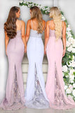Mermaid Grey Spaghetti Straps Sweetheart Lace Satin Bridesmaid Dresses 