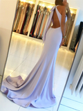 Mermaid Halter Blue Open Back Sleeveless Prom Dresses with Slit Long Dance Dresses RJS708 