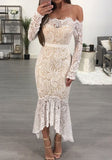 Mermaid Ivory Straight Across Floor-Length Long Sleeve Appliqued Lace Wedding Dresses RJS473 