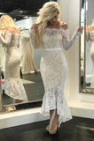 Mermaid Ivory Straight Across Floor-Length Long Sleeve Appliqued Lace Wedding Dresses RJS473