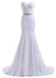 Mermaid Ivory Sweetheart Lace Wedding Dresses Long Strapless Bride Dresses RJS350 