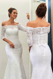 Mermaid Lace Appliques Half Sleeve Off The Shoulder Wedding Dress 