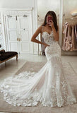 Mermaid Lace/Tulle Spaghetti Straps Long Wedding Dresses ,Fashion Bride Dress