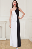 Mermaid Long Black and White Floor Length One Shoulder Beads Ruffles Formal Dresses RJS265