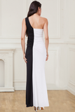 Mermaid Long Black and White Floor Length One Shoulder Beads Ruffles Formal Dresses RJS265 Rjerdress