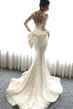 Mermaid Long Sleeves Tulle Wedding Dresses With Applique Court Train Detachable Rjerdress