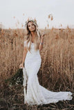 Mermaid Off the Shoulder Lace Beach Wedding Dress, Long Rustic Wedding Dresses N2253 Rjerdress