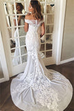Mermaid Off-the-Shoulder Sweep Train Lace Wedding Dress Wedding Dresses Rjerdress