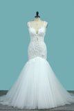 Mermaid Open Back Tulle Straps With Applique Bridal Dresses Court Train Rjerdress