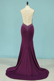 Mermaid Party Dresses V Neck Spandex With Beads And Slit Rjerdress