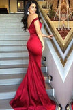 Mermaid Red Off the Shoulder Red Long Prom Dresses Backless Evening Dresses Rjerdress