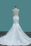 Mermaid Satin V Neck Bridal Dresses With Beads And Applique Rjerdress