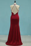 Mermaid Scoop Spandex With Beads And Slit Party Dresses Open Back Rjerdress