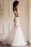 Mermaid Scoop Wedding Dresses Tulle With Applique Sweep Train Detachable Rjerdress