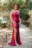 Mermaid Sequin One Shoulder Long Prom Dress with Slit