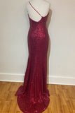 Mermaid Sequin One Shoulder Long Prom Dress with Slit Rjerdress