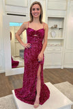 Mermaid Spaghetti Strap Sequin Backless Prom Dress With Slit Long Formal Gown RJS100 Rjerdress