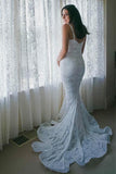Mermaid Spaghetti Straps Ivory Sweetheart Lace Wedding Dresses Rjerdress